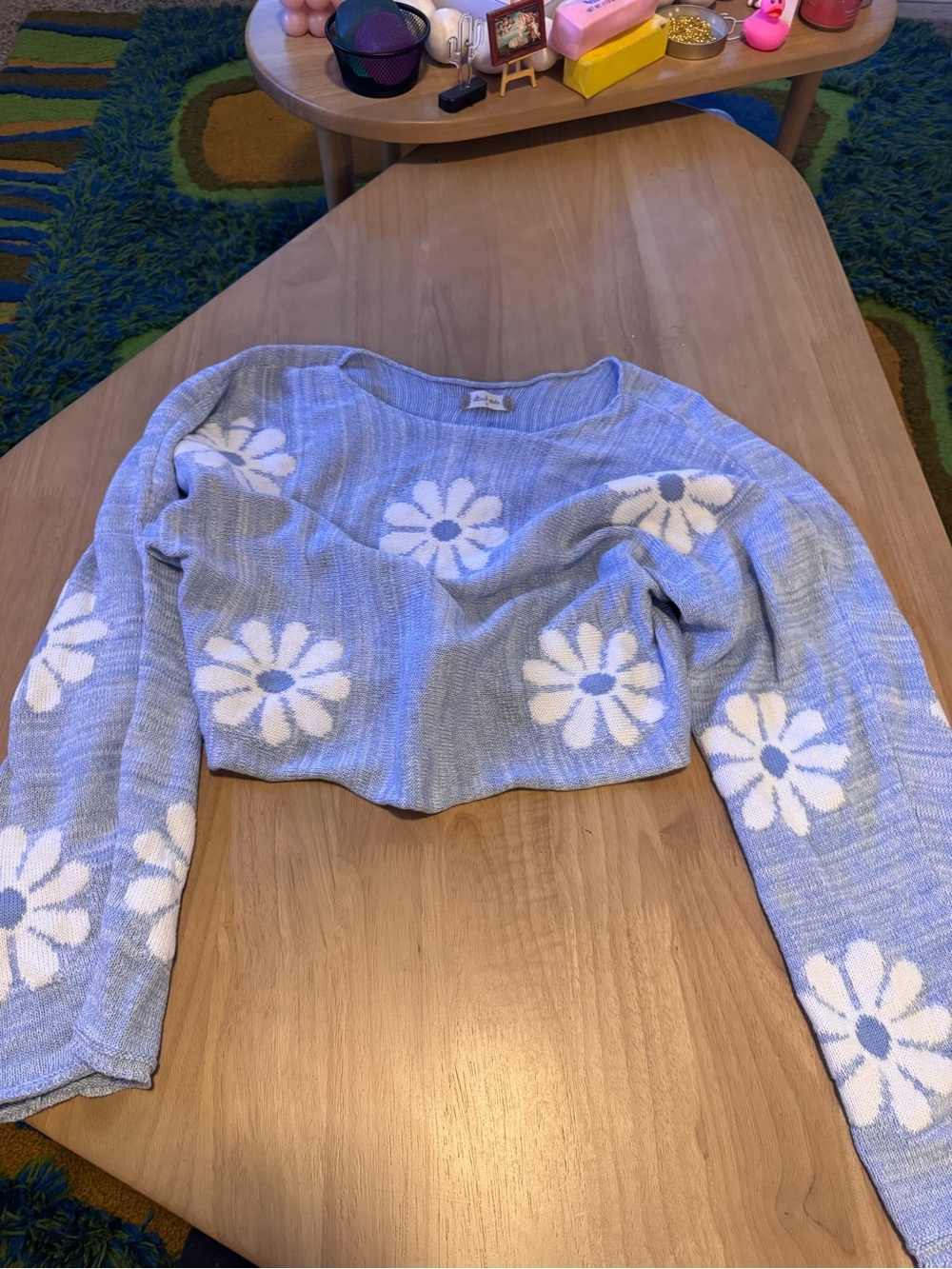 Altar'd State Lavender Daisy Cropped Knit Sweater